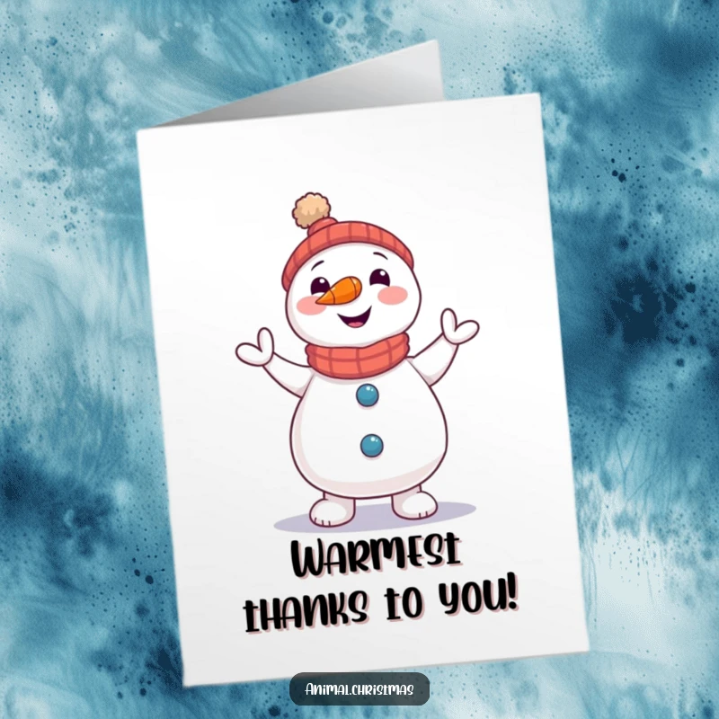 Funny Free Printable Thank You Card: A cute snowman with a carrot nose is happily dancing a little jig.