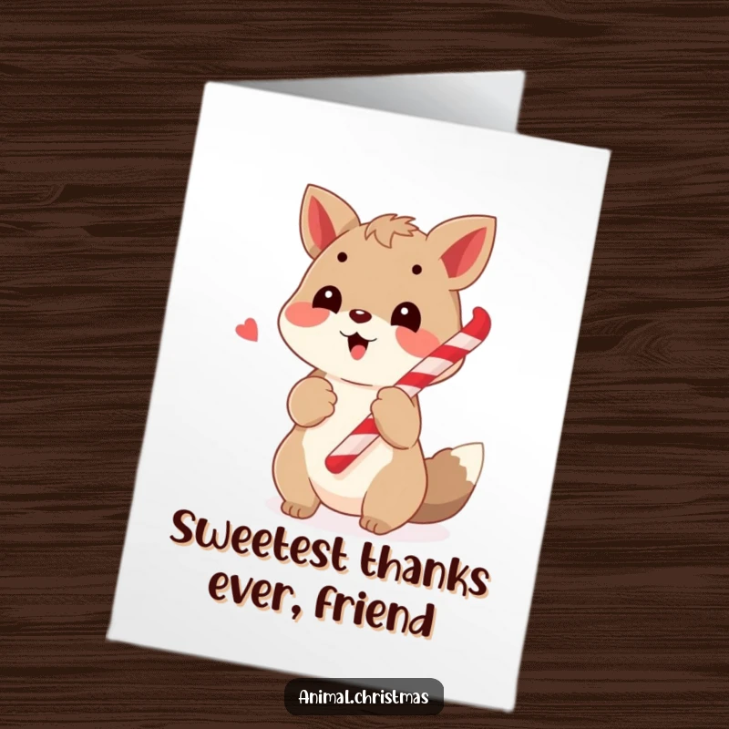Funny Free Printable Thank You Card: A joyful animal carols holding a candy cane, offering thanks.