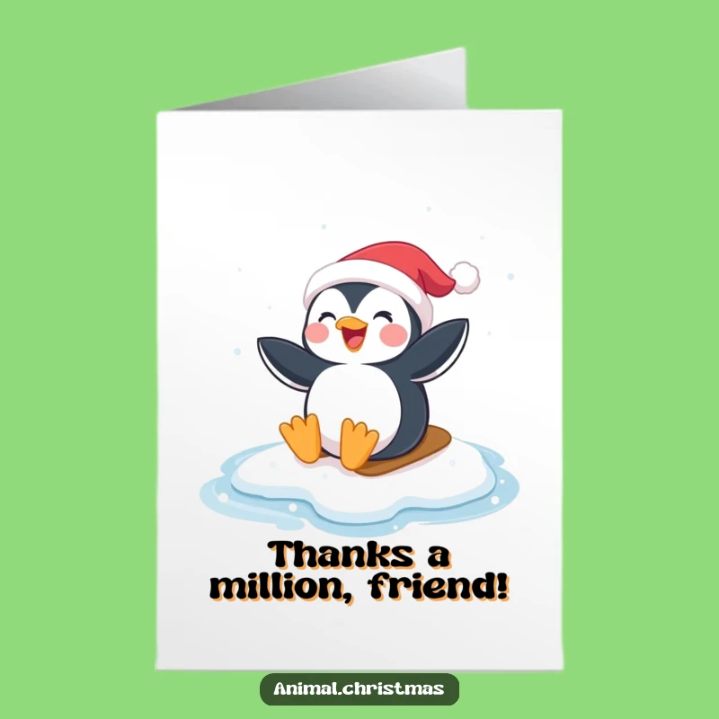 Free Printable Thank You Card: Penguin Santa Slide Funny Downloadable Greeting Gratitude