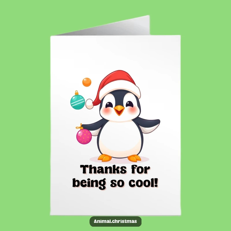 Free Printable Thank You Penguin Card: Funny Juggling Santa Hat