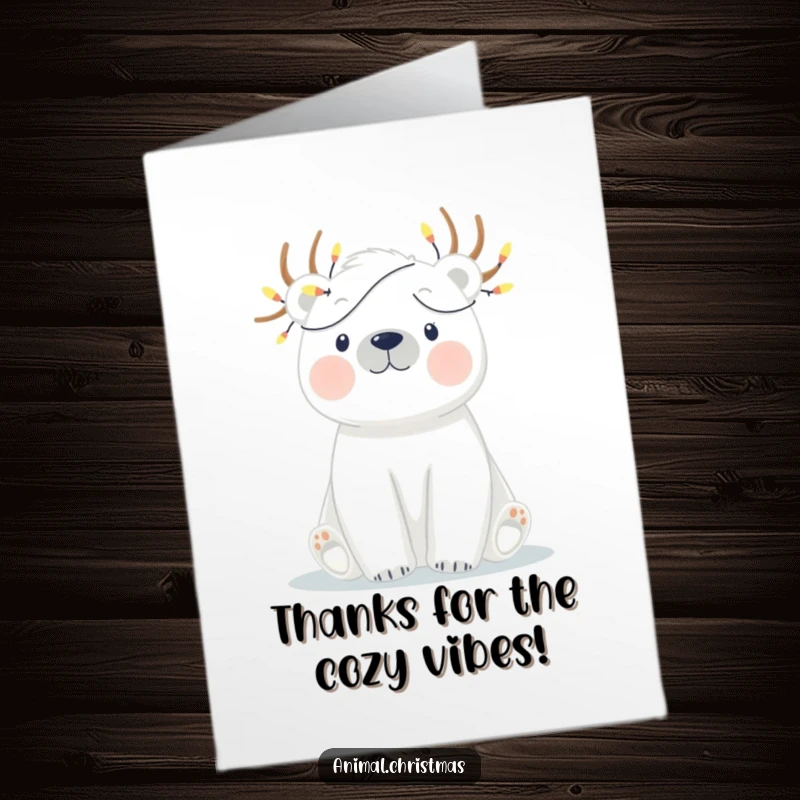 Funny Free Printable Thank You Card: A polar bear tangled in lights expresses thanks in a clumsy, cute way.