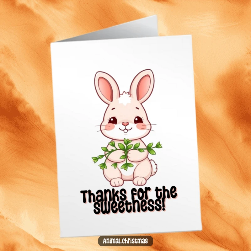 Funny Free Printable Thank You Card: A kawaii bunny shyly holds mistletoe, offering thanks with a gentle, bashful smile.