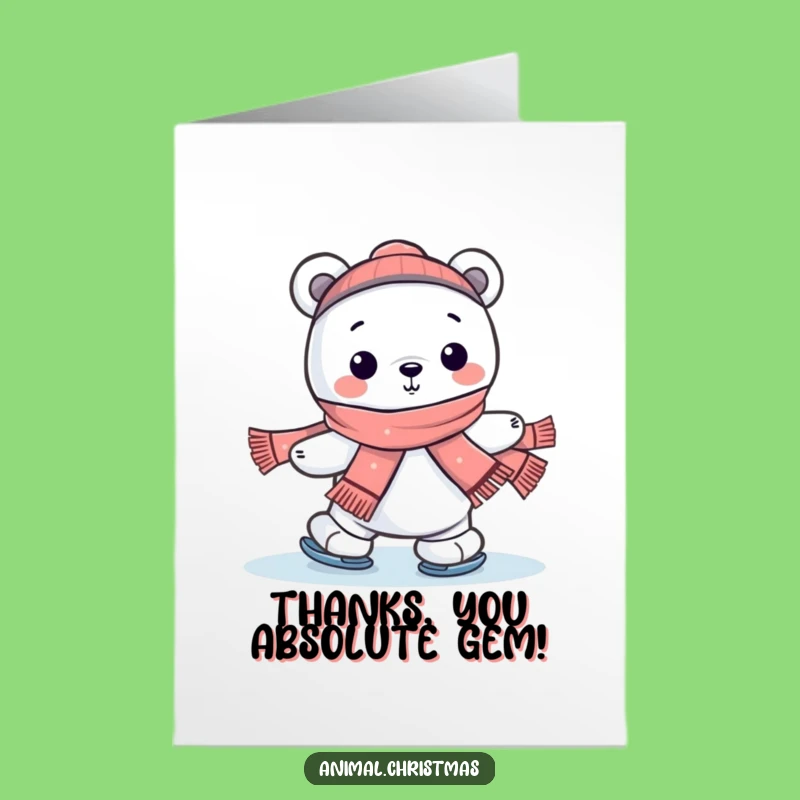 Free Printable Thank You Card: Funny Polar Bear Ice Skating DIY Downloadable