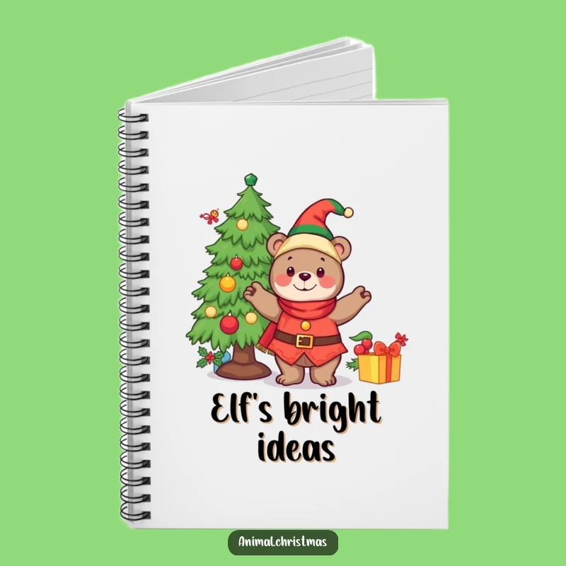 Funny Notebook Cheerful Bear Elf Christmas Journal