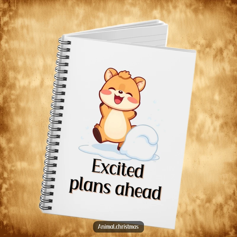 Funny Notebook: An animal joyfully kicks up snow with a happy expression, perfect for jotting down energetic ideas.