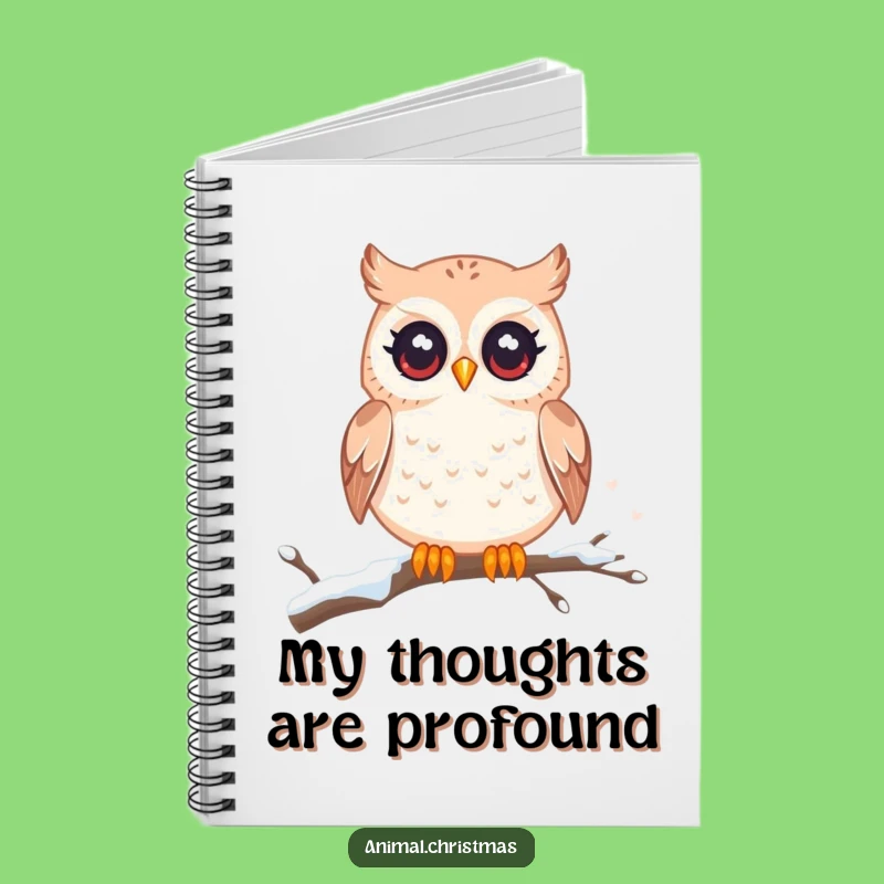 Funny Kawaii Owl Notebook: Twinkling Eyes, Snowy Branch - Creative Funny Gift