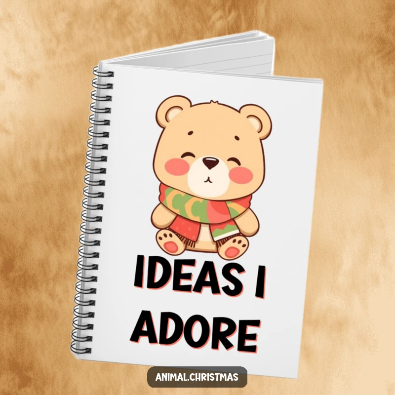 Funny Bear Kiss Notebook, a cute bear in a festive scarf blowing a kiss, perfect for jotting down notes, ideas, and sweet messages with humor.