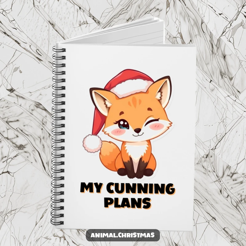 Funny notebook with a sly fox wearing a Santa hat, perfect for jotting down witty holiday thoughts.