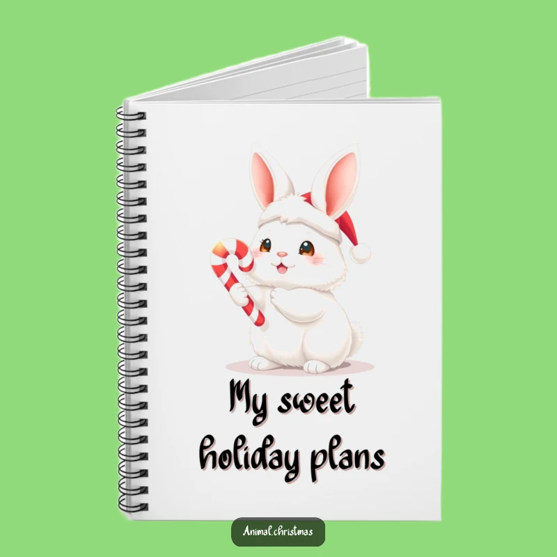 Funny Bunny With Candy Cane Notebook - Holiday Journal & Gift
