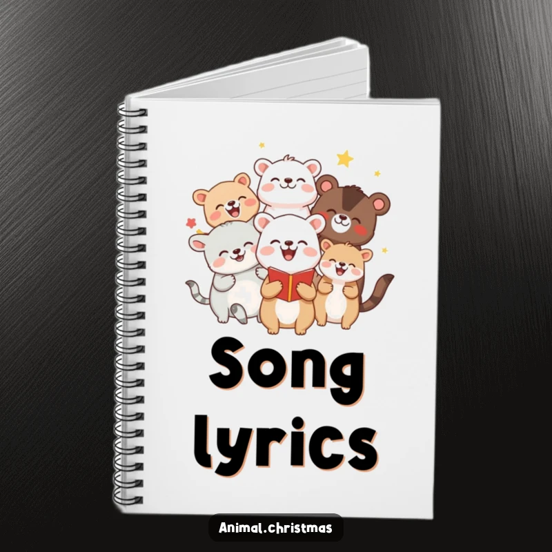 Funny notebook with a group of animals joyfully caroling, ideal for jotting down music, notes, and holiday inspiration.