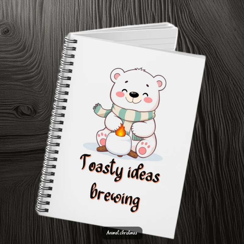 Funny Polar Bear Marshmallow Notebook: A polar bear with a festive scarf happily roasting a marshmallow, great for festive notes.