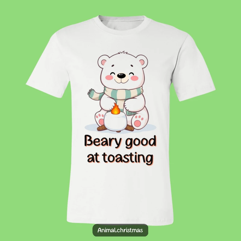 Funny Polar Bear T-Shirt - Festive Marshmallow Roasting Tee