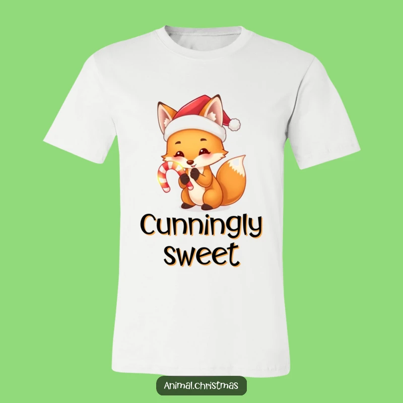 Funny Fox Santa T-Shirt: Glowing Candy Cane Design, Hilarious Festive Wear, Great Gift