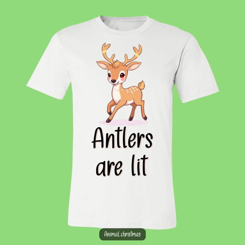 Funny Deer Christmas T-Shirt: Twinkling Lights Antlers, Festive Apparel Gift