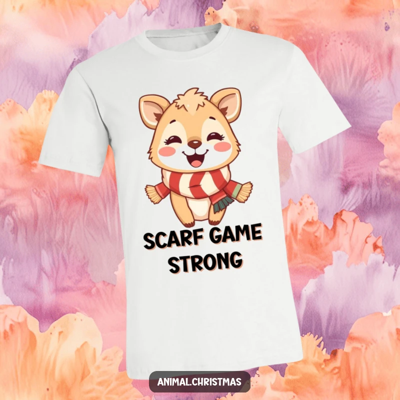 Funny T-Shirt: A delightful animal is dressed in a festive scarf, smiling broadly to spread warm holiday cheer.