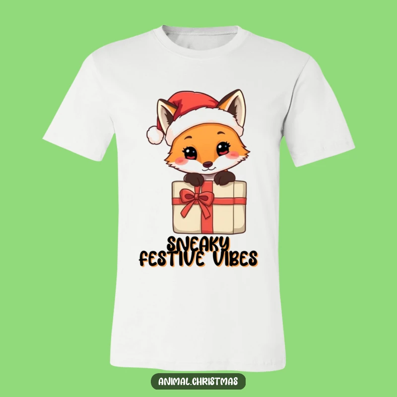 Funny Fox Santa Hat T-Shirt - Cute Christmas Gift Tee