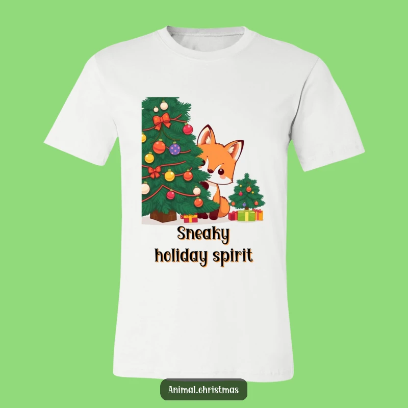 Funny Kawaii Fox Christmas T-Shirt: Adorable Peeking Tee for Holiday Fun