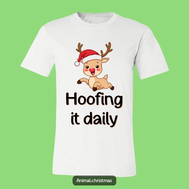 Funny Leaping Reindeer Santa Hat T-Shirt - Hilarious Christmas Outfit Gift