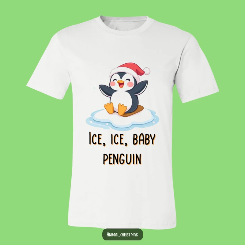 Funny Penguin Santa Tee - Joyful Ice Sliding Christmas Shirt