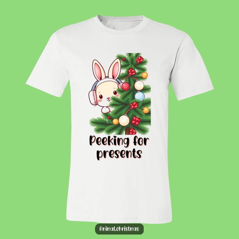 Funny Rabbit Earmuffs T-Shirt - Adorable Winter Peek Tee for Cozy Style