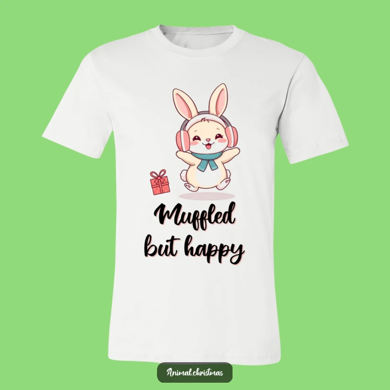 Funny Rabbit Earmuffs T-Shirt: Hopping Festive Cheer Tee, Great Funny Gift