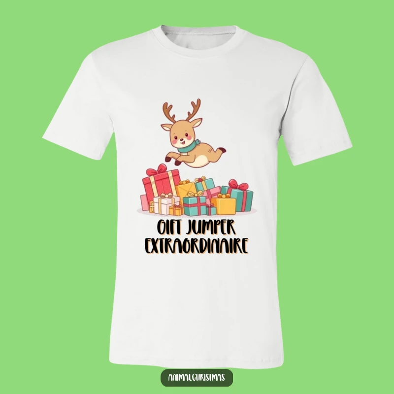Funny Reindeer Christmas T-Shirt: Joyful Leaping Design, Perfect Humorous Holiday Gift for Enthusiasts
