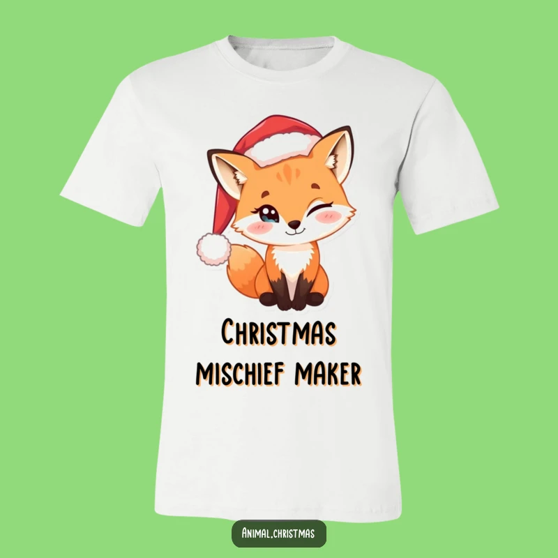 Funny T-Shirt Sly Fox Santa Hat Christmas Tee