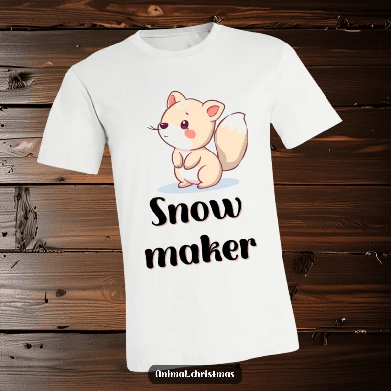 Funny t-shirt with an animal playfully flicking its tail, sprinkling sparkling snow, embodying the magic of winter.