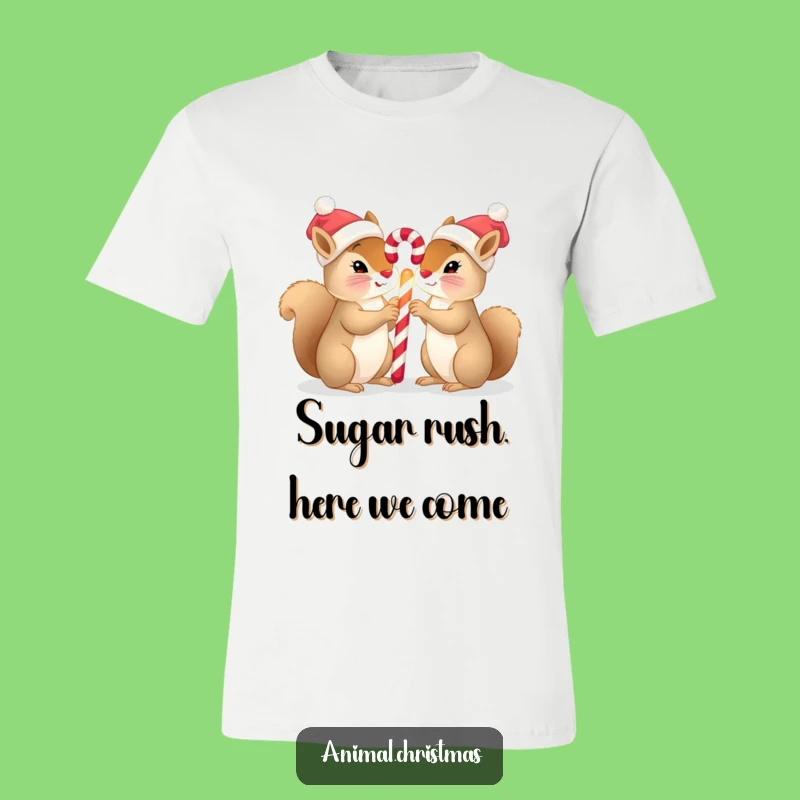 Funny Squirrel Christmas T-Shirt: Cute Hats & Candy Cane, Adorable Holiday Apparel Gift