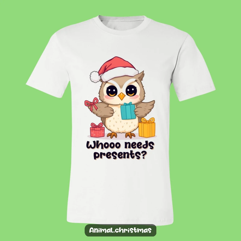 Funny T-Shirt Cute Owl Santa Presents Christmas Tee