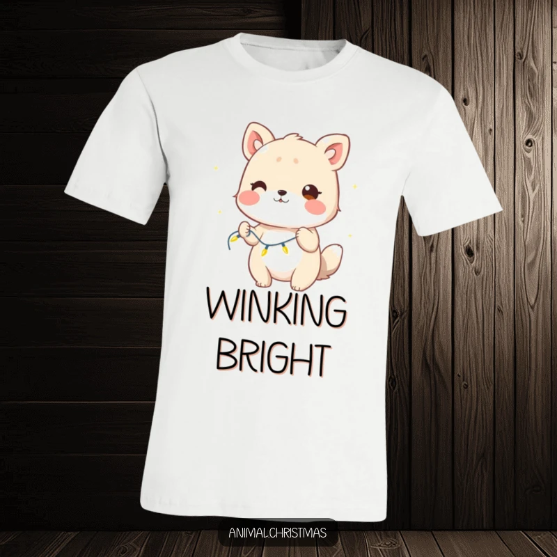 Funny T-Shirt: An animal winks playfully while holding illuminated string lights, embodying festive mischief and joy.