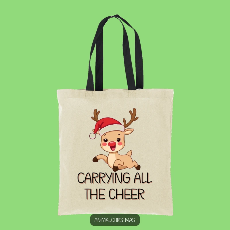 Funny Reindeer Santa Hat Tote Bag - Whimsical Shopping Gift for Her