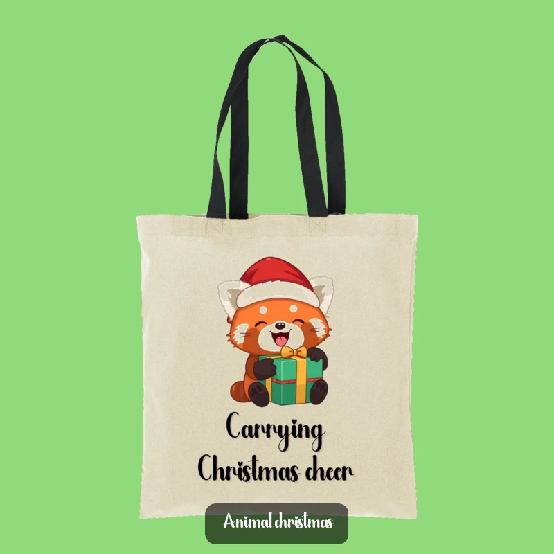 Funny Red Panda Santa Tote Bag: Joyful Unwrapping, Cute Holiday Gift