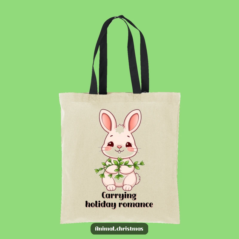Funny Kawaii Bunny Tote Bag: Mistletoe Kiss - Cute Funny Gift