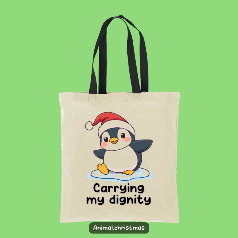 Funny Penguin Slip Tote Bag - Santa Hat Winter Shopping Humor