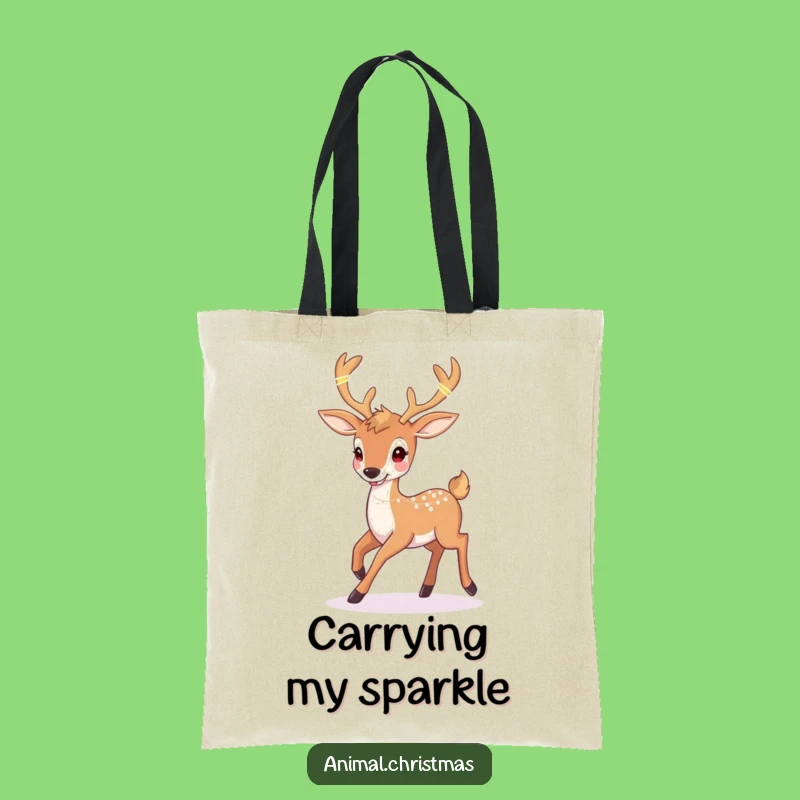 Funny Deer Christmas Tote Bag: Twinkling Lights Antlers, Practical Holiday Gift