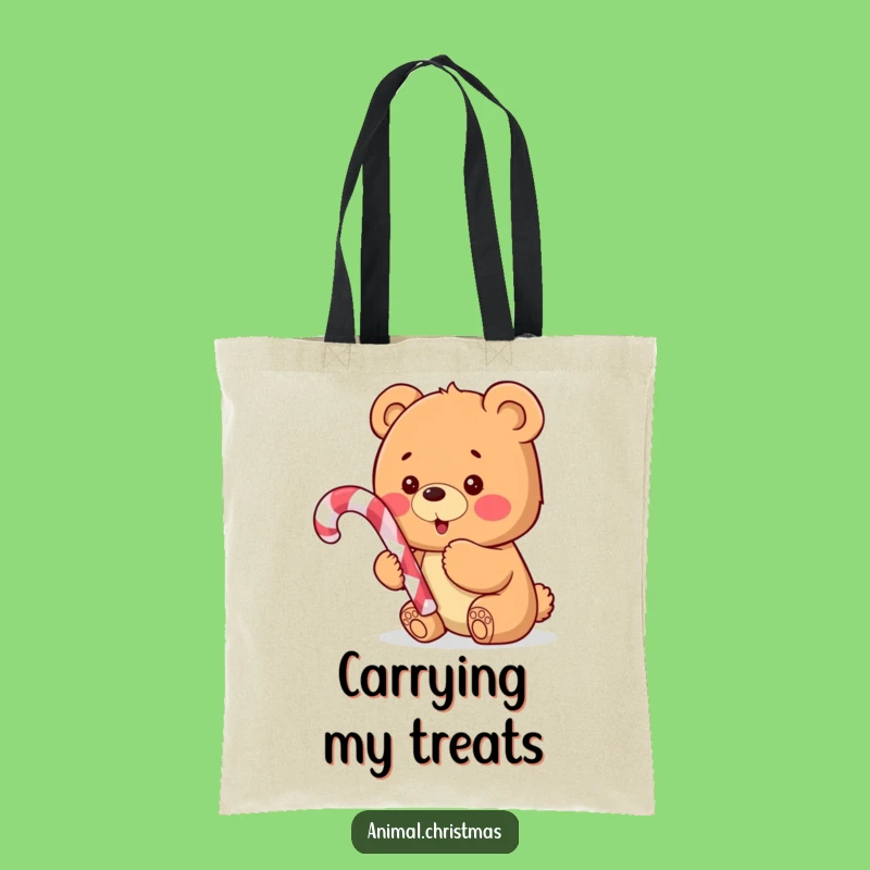 Funny Bear Cub Candy Cane Tote Bag: Excited Cub Accessory for a Funny Gift