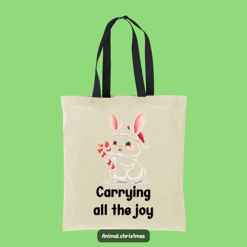 Funny Bunny With Candy Cane Tote Bag - Stylish Christmas Shopping Bag