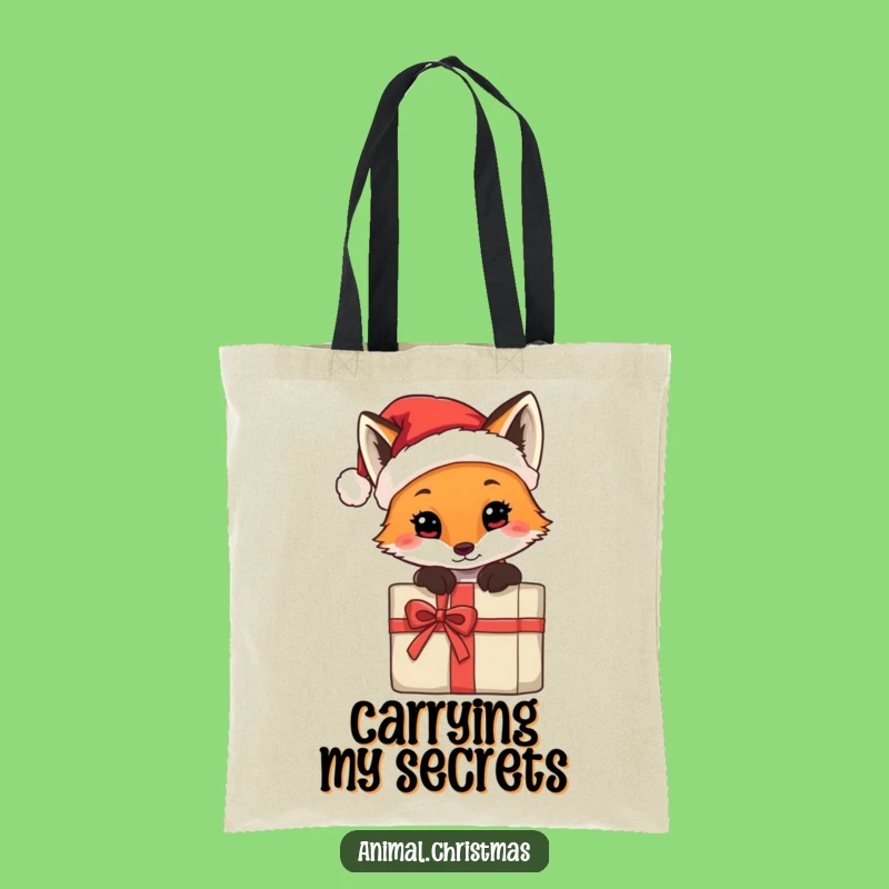 Funny Fox Santa Hat Tote Bag - Whimsical Christmas Gift