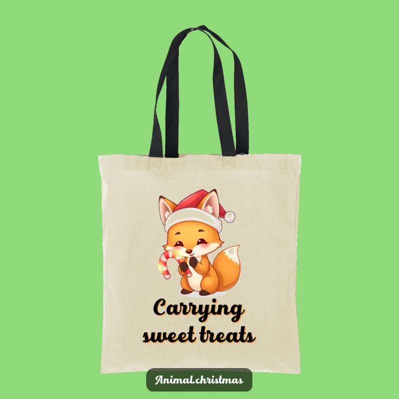 Funny Fox Santa Tote Bag: Carry Holiday Magic, Hilarious Candy Cane Design, Perfect Gift