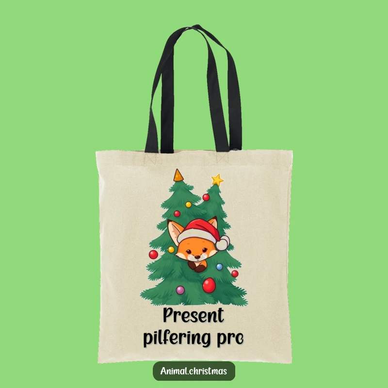 Funny Fox Totebag - Santa Hat Christmas Peek Fun