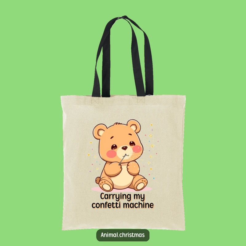 Funny Kawaii Bear Tote Bag: Confetti Celebration - Stylish Funny Gift