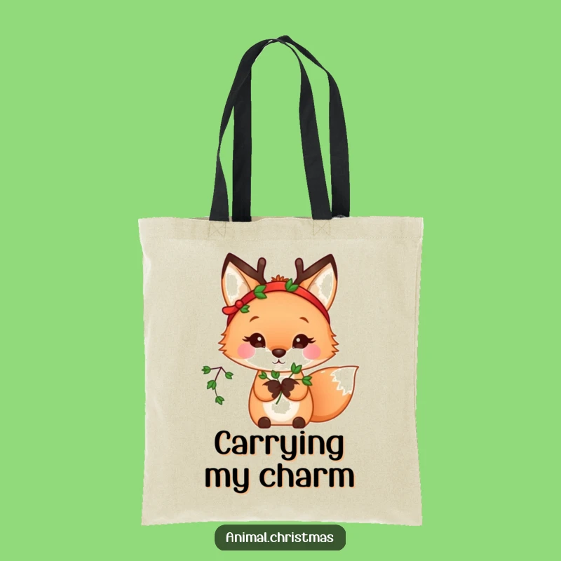 Funny Kawaii Fox Mistletoe Tote Bag: Carry Your Holiday Cheer Stylishly