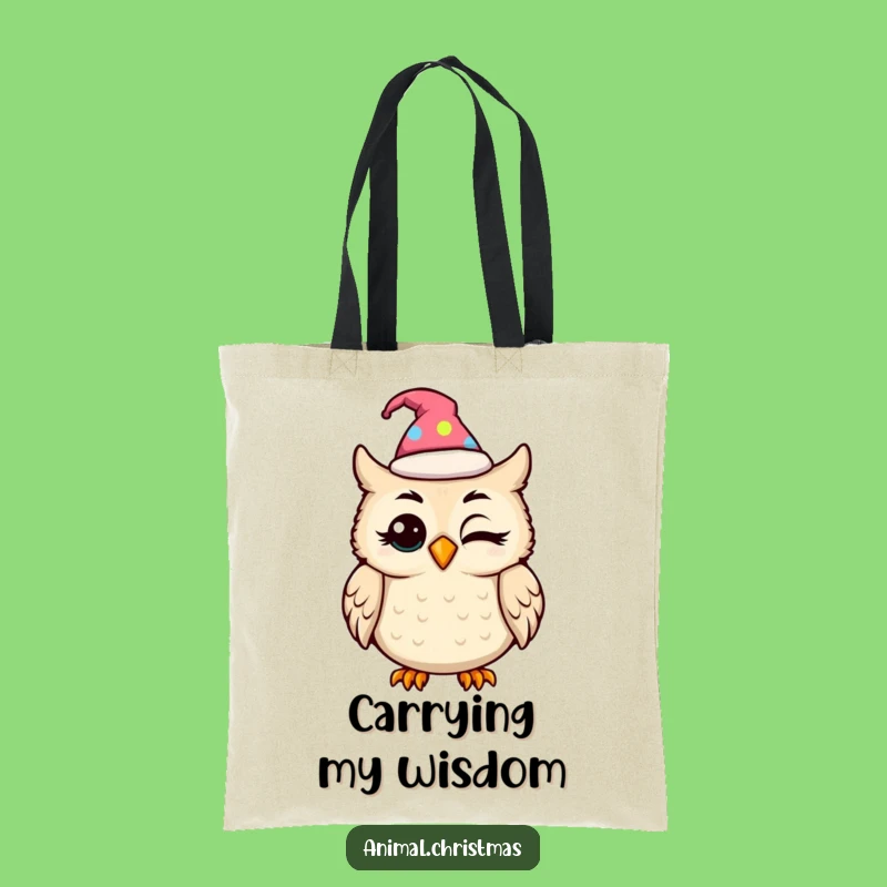 Funny Kawaii Owl Festive Hat Tote Bag: Carry Your Laughs in Style