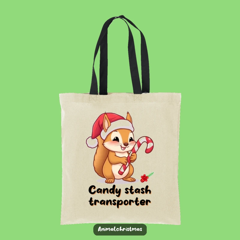 Funny Squirrel Candy Cane Tote Bag - Festive Christmas Shopping Humor
