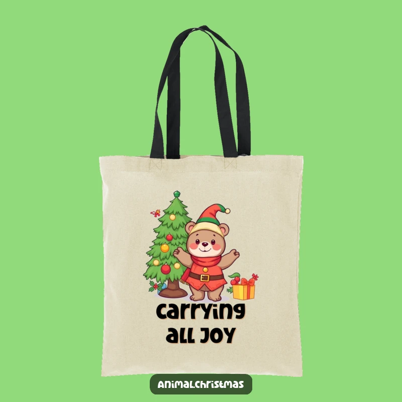 Funny Tote Bag Cheerful Bear Elf Christmas Decor