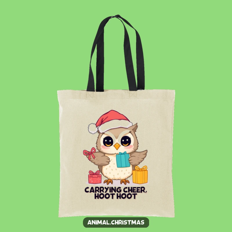 Funny Tote Bag Cute Owl Santa Holiday Shopping